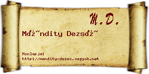Mándity Dezső névjegykártya
